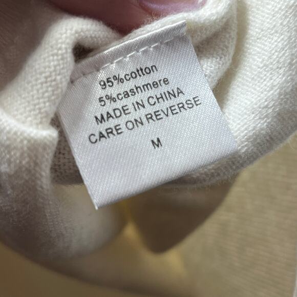 Burgess Sweater Cream Cotton Cashmere Gold Button Sleeve Thin Knit Dressy M - Picture 6 of 7